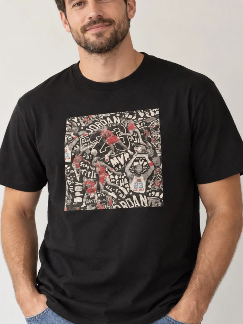 Jordan Black Short Sleeve Graphic Tee with Red and White Accents
